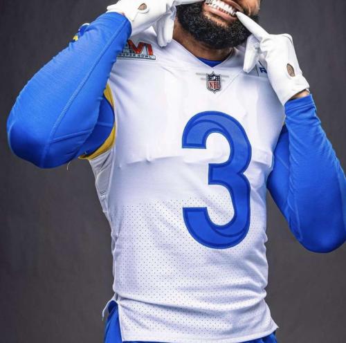 with Super Bowl Patch Los Angeles Rams 3 White NFL Jersey