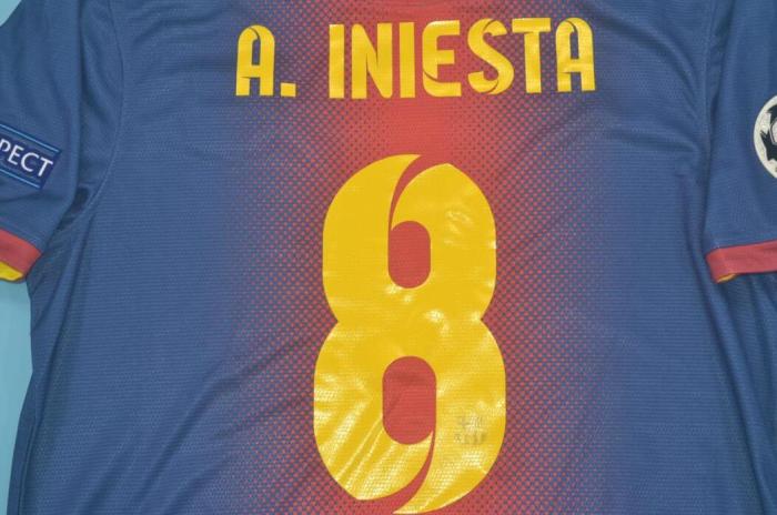 with UCL+Front Patch Retro Jersey 2012-2013 Barcelona 8 A.INIESTA Home Soccer Jersey