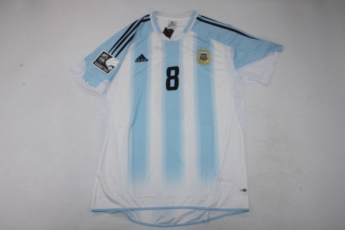 with Patch Retro Shirt 2004-2005 Argentina VERON 8 Vintage Home Soccer Jersey