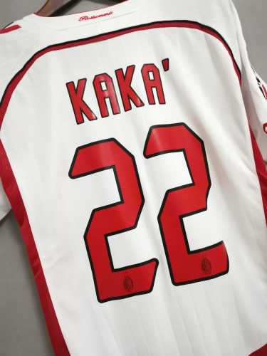 with UCL Patch+Front Lettering Retro Jersey 2006-2007 AC Milan KAKA' 22 Champions League Away White Soccer Jersey