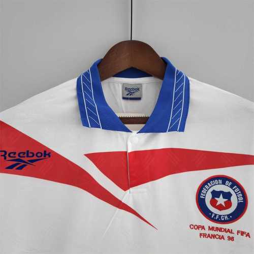 with Front Lettering Retro Jersey Long Sleeve 1998 Chile Away White Soccer Jersey