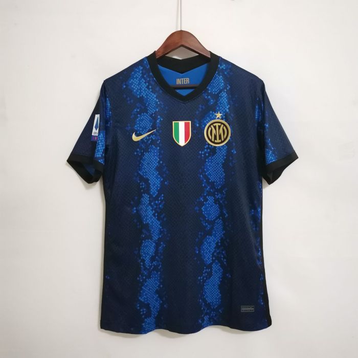 with Serie A+Scudetto Badge Retro Jersey 2021-2022 Inter Milan DŽEKO 9 Home Soccer Jersey