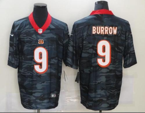Cincinnati Bengals 9 BURROW Black Camo 2020 Salute To Service Limited Jersey
