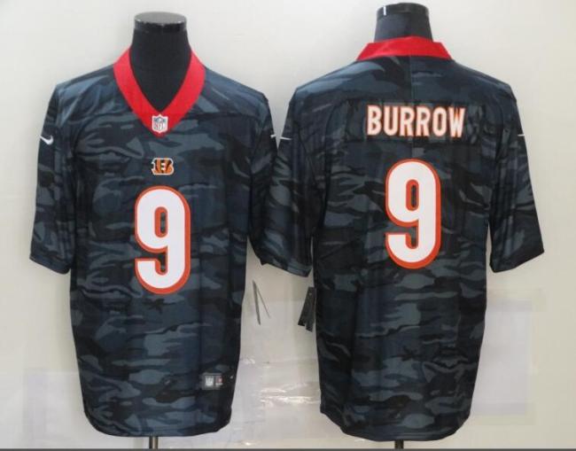 Cincinnati Bengals 9 BURROW Black Camo 2020 Salute To Service Limited Jersey