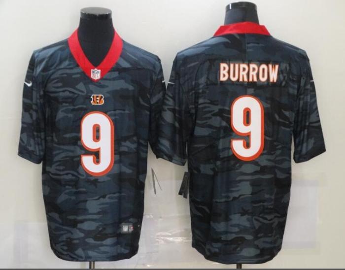 Cincinnati Bengals 9 BURROW Black Camo 2020 Salute To Service Limited Jersey