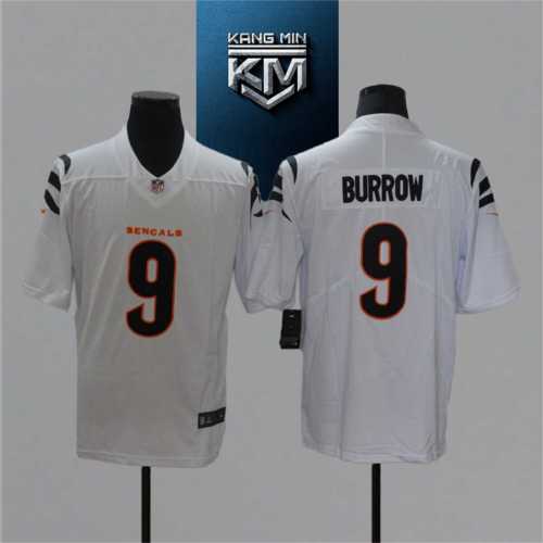 2021 Bengals 9 BURROW White NFL Jersey S-XXL Black Font