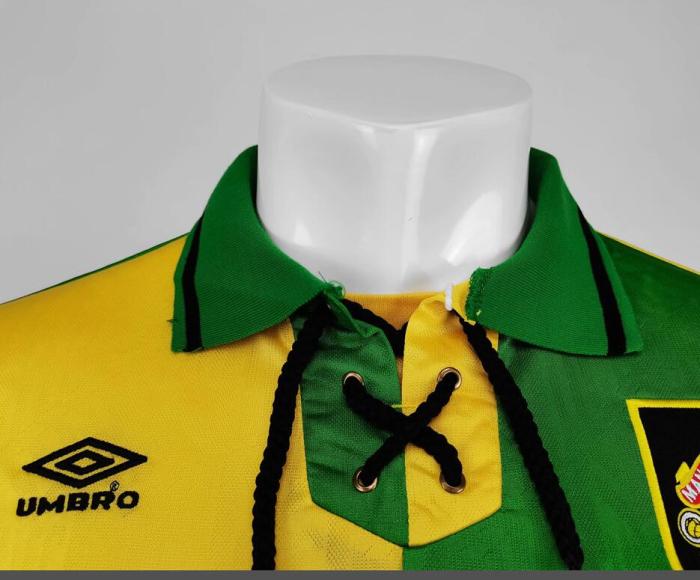 Retro Jersey Long Sleeve 1992-1994 Manchester United Away Yellow/Green Soccer Jersey