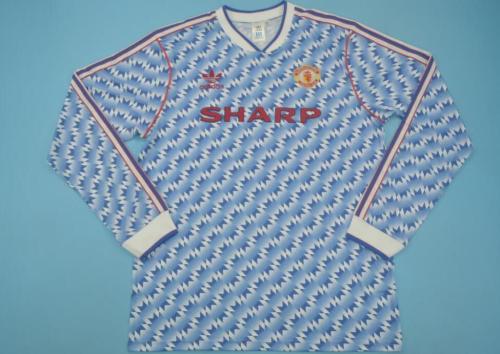 Retro Jersey Long Sleeve 1990-1992 Manchester United Away Blue Soccer Jersey Vintage Football Shirt