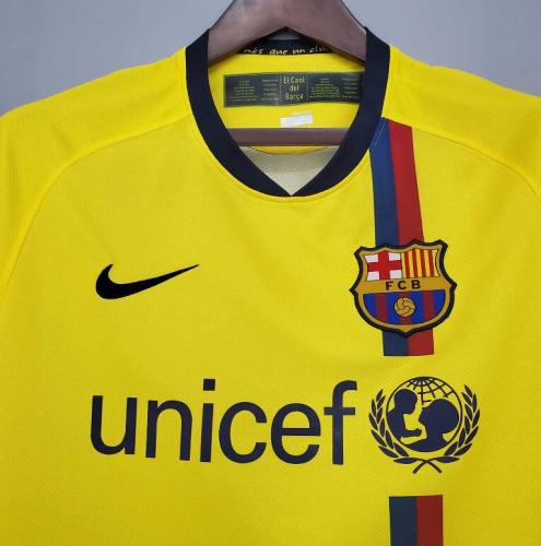 Retro Jersey 2008-2009 Barcelona Away Yellow Soccer Jersey Vintage Football Shirt