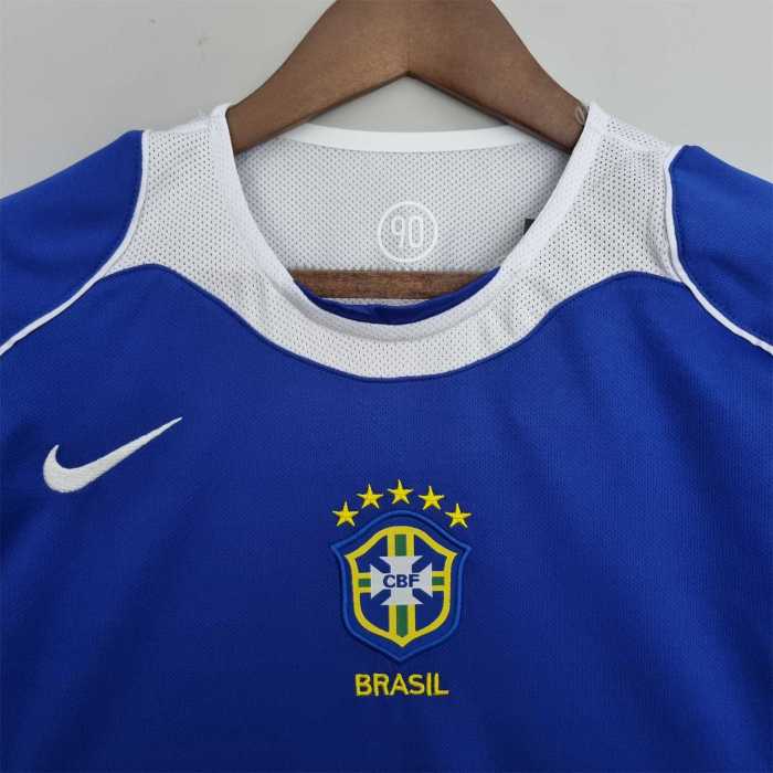 Retro Jersey 2004 Brazil Away Blue Soccer Jersey Vintage Brasil Camisetas de Futbol