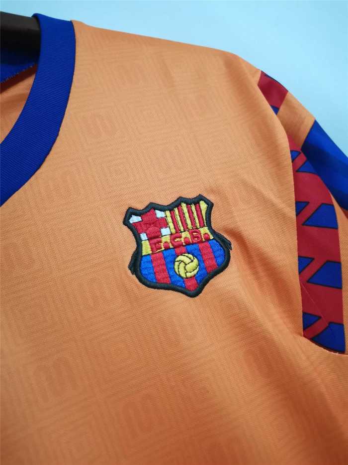 with UCL Patch Retro Jersey 1991-1992 Barcelona Away Orange Soccer Jersey