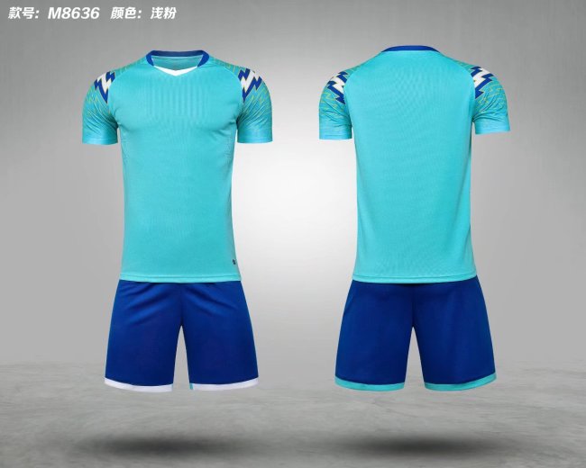 M8636 Light Blue Blank Soccer Training Jersey Shorts