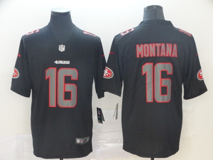 San Francisco 49ers #16 MONTANA Black/Red NFL Jersey