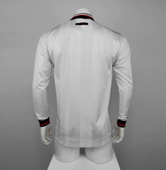 Long Sleeve Retro Jersey 1998-1999 Manchester United Away White Soccer Jersey Vintage Man Uted Football Shirt
