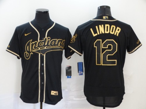 Cleveland Indians 12 LINDOR Black 2020 Flexbase Jersey