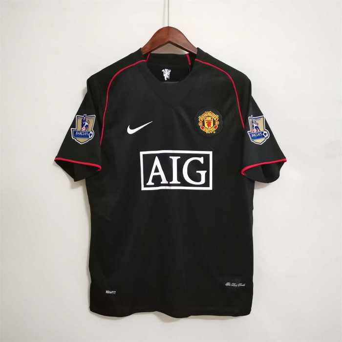 with Golden EPL Patch Retro Jersey 2007-2008 Manchester United RONALDO 7 Away Black Soccer Jersey