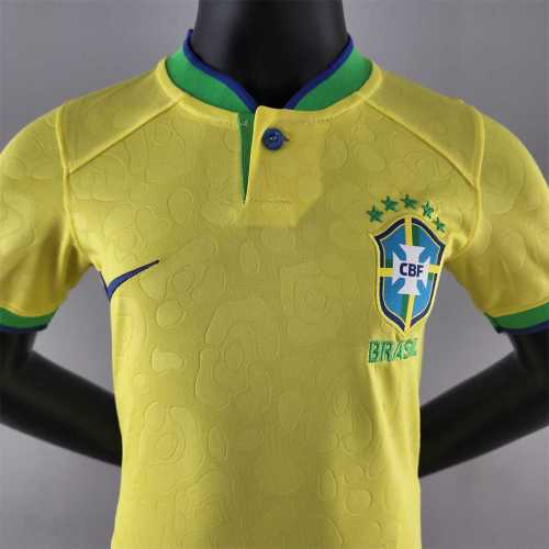 Retro Youth Uniform 2022 World Cup Brazil Home Soccer Jersey Shorts Child Vintage Football Kit