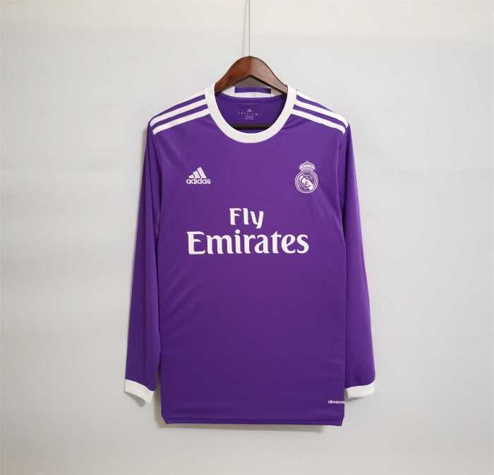 Long Sleeve Retro Jersey 2016-2017 Real Madrid RONALDO 7 Away Purple Soccer Jersey