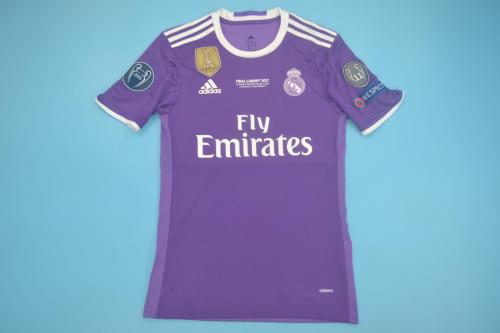 with Front Lettering+UCL+Golden FIFA Patch Retro Jersey Player Version Real Madrid 2016-2017 Away Purple Soccer Jersey