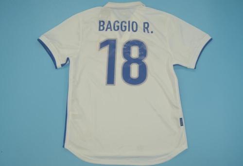 with Front Lettering Retro Jersey 1998 Italy 18 BAGGIO R. Away White Soccer Jersey Vintage Football Shirt