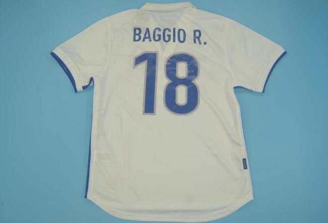 with Front Lettering Retro Jersey 1998 Italy 18 BAGGIO R. Away White Soccer Jersey Vintage Football Shirt