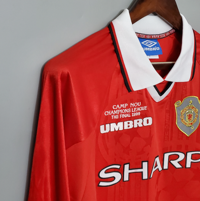 Long Sleeve Retro Jersey 1999-2000 Manchester United Champions League Version Home Soccer Jersey