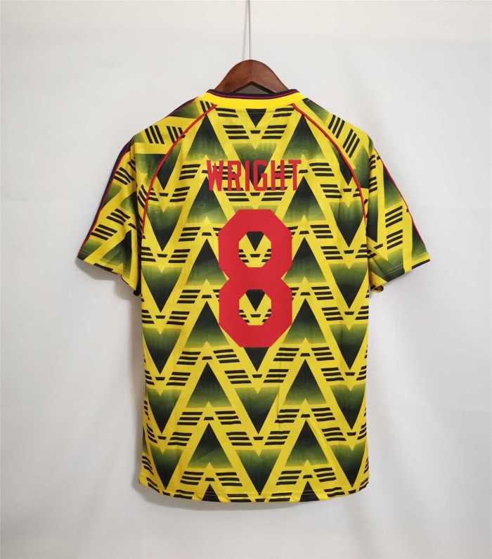 Retro Jersey 1991-1993 Arsenal WRIGHT 8 Away Yellow Vintage Soccer Jersey