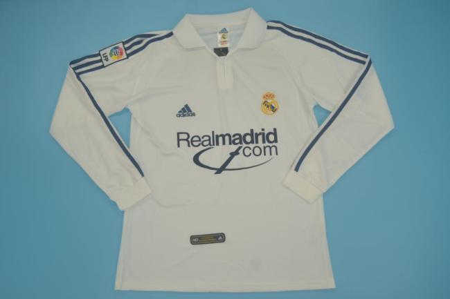with Sponor Logo Long Sleeve Retro Jersey 2001 Real Madrid Home Soccer Jersey with LFP Patch