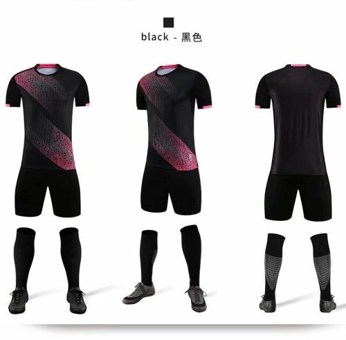 XBJKJW8827 Black  Tracking Suit  Adult Uniform Soccer Jersey Shorts