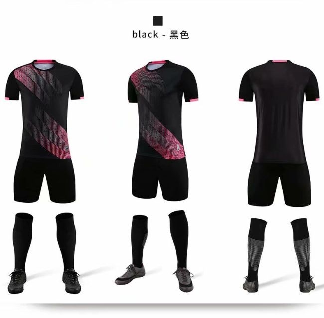 XBJKJW8827 Black  Tracking Suit  Adult Uniform Soccer Jersey Shorts