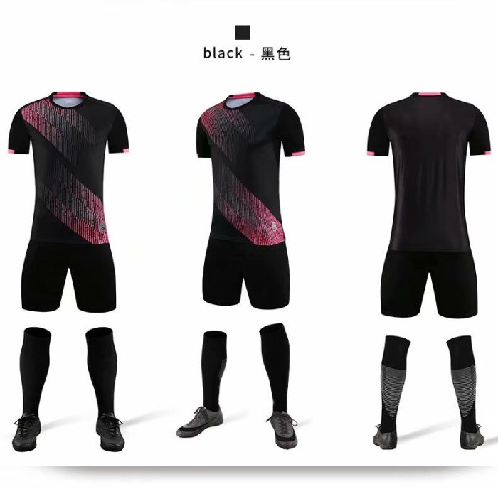 XBJKJW8827 Black  Tracking Suit  Adult Uniform Soccer Jersey Shorts