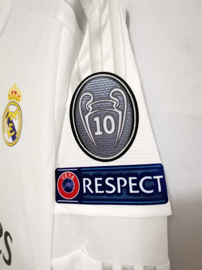 with Front Lettering+UCL Patch Long Sleeve Retro Jersey 2015-2016 Real Madrid Home UCL Final Soccer Jersey