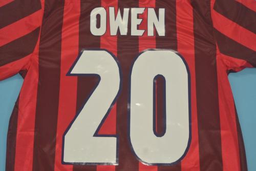 with Front Lettering Retro Jersey 1998 England OWEN 20 Away Red Vintage Soccer Jersey