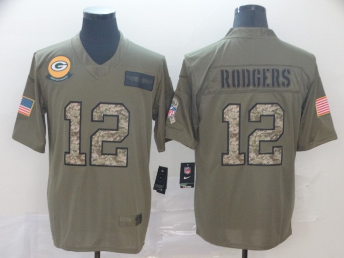Green Bay Packers 12 RODGERS  2019 Olive Camo Salute to Service Limited Jersey