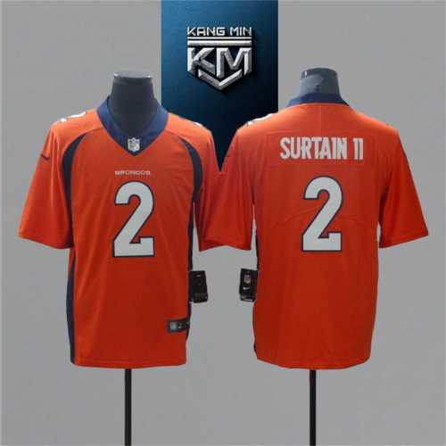 2021 Broncos 2 SURTAIN II Orange NFL Jersey S-XXL White Font
