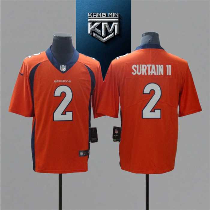 2021 Broncos 2 SURTAIN II Orange NFL Jersey S-XXL White Font