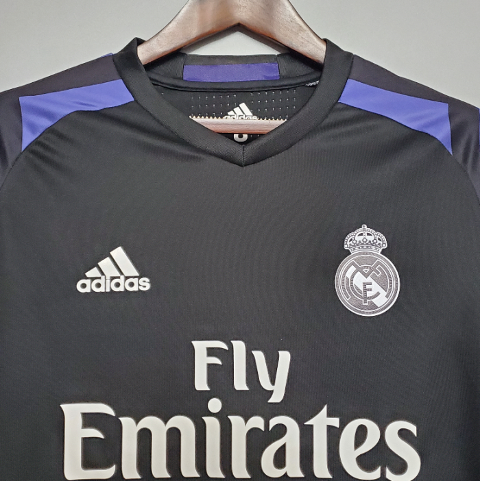 Long Sleeve Retro Jersey 2016-2017 Real Madrid Third Away Black Soccer Jersey Vintage Real Camisetas de Futbol