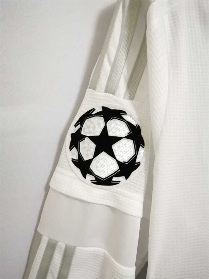 with Front Lettering+UCL Patch Long Sleeve Retro Jersey 2015-2016 Real Madrid Home UCL Final Soccer Jersey