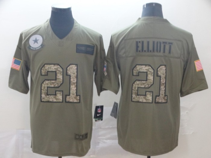 Dallas Cowboys 21 ELLIOTT 2019 Olive Camo Salute to Service Limited Jersey