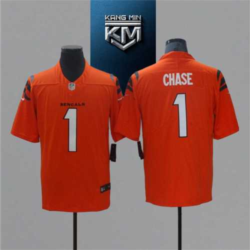 2021 Bengals 1 CHASE Orange NFL Jersey S-XXL white Font
