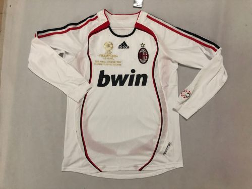 Retro Jersey Long Sleeve AC Milan 2006-2007 MALDINI 3 Champions League Final Away White Soccer Jersey
