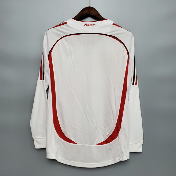 Retro Jersey Long Sleeve 2006-2007 AC Milan Champions League Away White Soccer Jersey