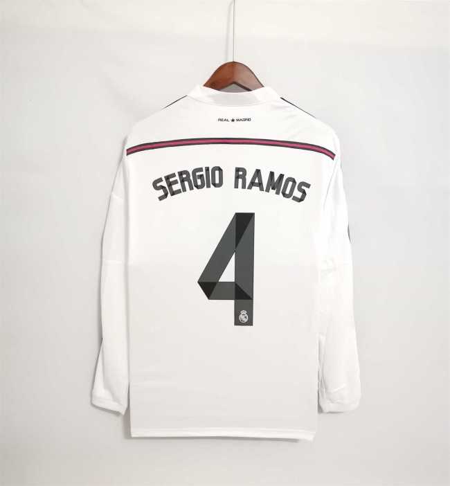with Gold FIFA+UCL Patch Long Sleeve Retro Jersey 2014-2015 Real Madrid SERGIO RAMOS 4 Home Soccer Jersey