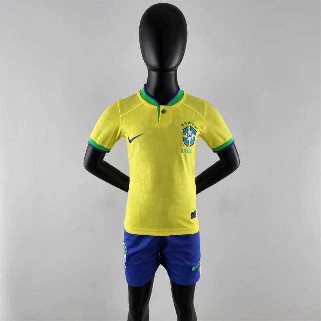 Retro Youth Uniform 2022 World Cup Brazil Home Soccer Jersey Shorts Child Vintage Football Kit