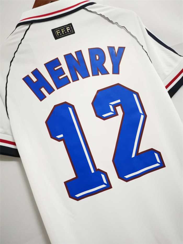 with Front Lettering Retro Jersey 1998 France HENRY 12 Away White Soccer Jersey