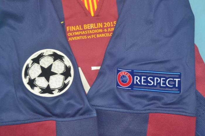 with Front Lettering+UCL Patch Retro Jersey 2014-2015 Barcelona Home Soccer Jersey