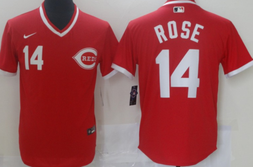 Reds 14 Pete Rose Red Throwback Jersey