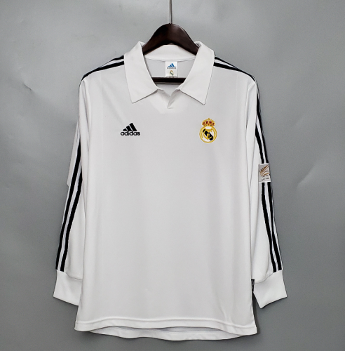 with special patch for 100 years Long Sleeve Retro Jersey 2001-2002 Real Madrid Home Soccer Jersey