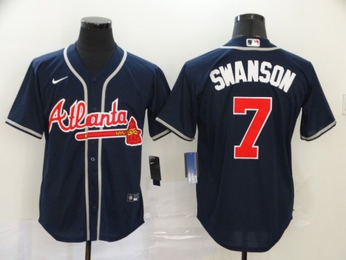 Atlanta Braves 7 SWANSON Dark Blue 2020 Cool Base Jersey