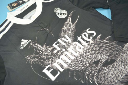 Long Sleeve Retro Jersey Real Madrid 2014-2015 Third Away Black Soccer Jersey